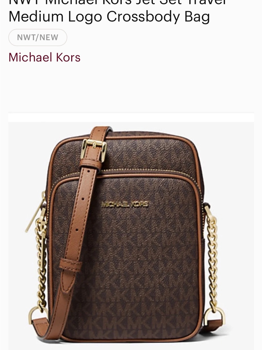 Michael Kors Brown Logo Crossbody Messenger Bag with Gold Hardware